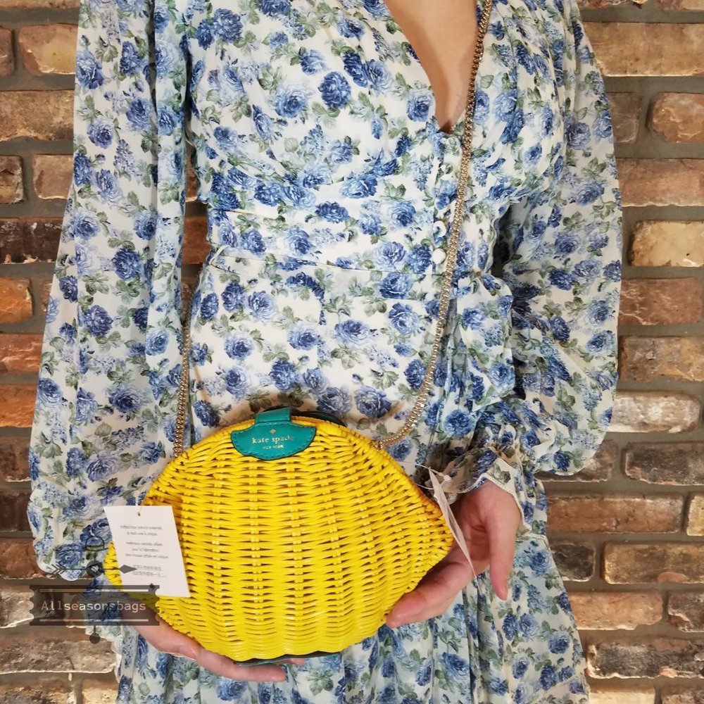 Lemon Crossbody Kate Spade Wicker Picnic Yellow - Picture 6 of 7